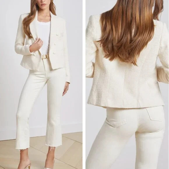 BEST L'AGENCE Brooke Open-Front Blazer Sz2/6 Ecru Cream Ivory Off White - Picture 13 of 14
